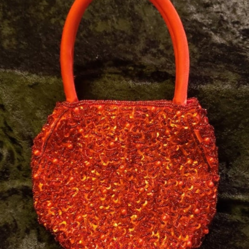 Vintage Handmade Beaded Purse Clutch Red